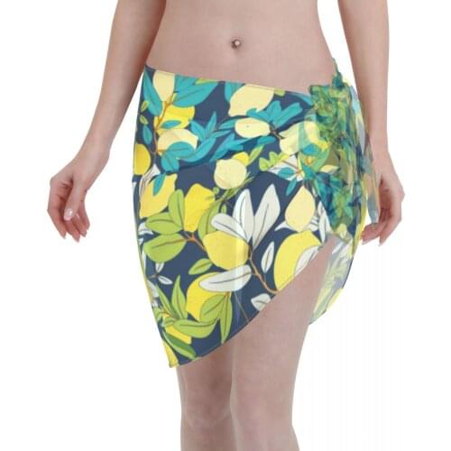 Sexy Women Beach Swimwear Pareo Scarf Cover Up Wrap Kaftan Sarong Beach Wear Botanical Lemon Pattern Bikinis Cover-Ups Skirts