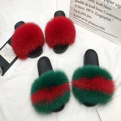 Free Shipping Fur Slides 2020 New Style Big Furry Slippers For Women Real Fur Shoes Lightweight Ladies Shoes Plus Size