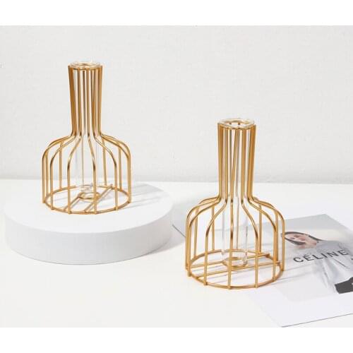 Test Tube Vase Nordic Iron Frame Transparent Glass Vases Creative For Living Room Tabletop Home Decorations Ornaments Flower Pot