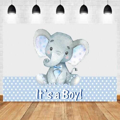 Laeacco Blue Elephant Baby Shower Vinyl Background White Polka Dots Newborn Portrait Photography Backdrop Poster Photo Studio