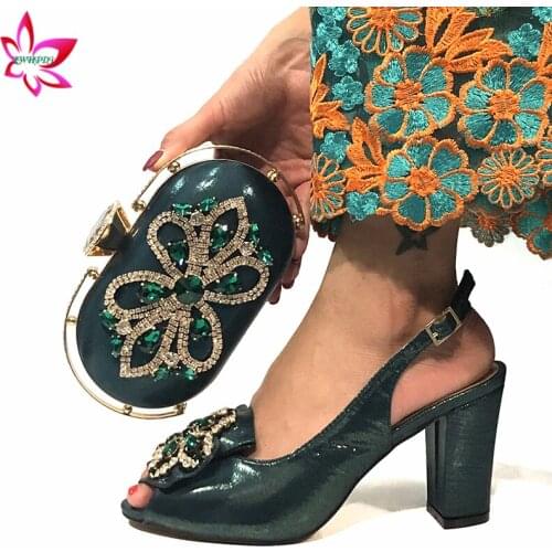 High Quality African Shoes With Matching Bags Set Womens Party Shoes and Bag Sets Dark Green Women Sandals And Bag