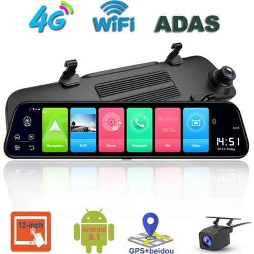 12" Car RearviewMirror Camera 4G Android 8.1 Dashcam 2G RAM 32G ROM GPS Navigation ADAS AUTO Video Recorder WiFi DVR