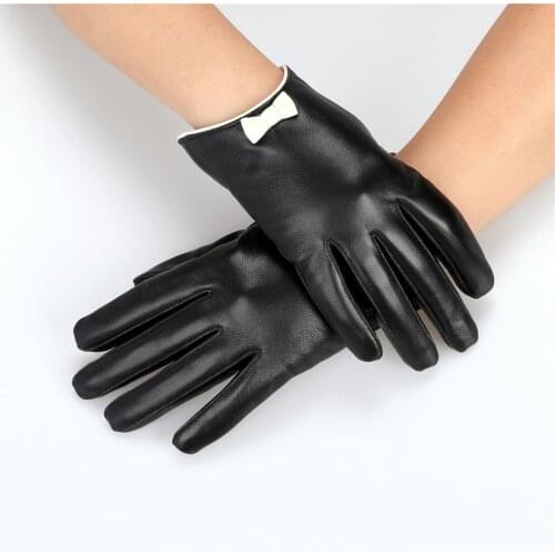 New In Winter Pure Color Women Stripe Fashion Female Solid Color Length Plain Color Warm Lady Leather Gloves
