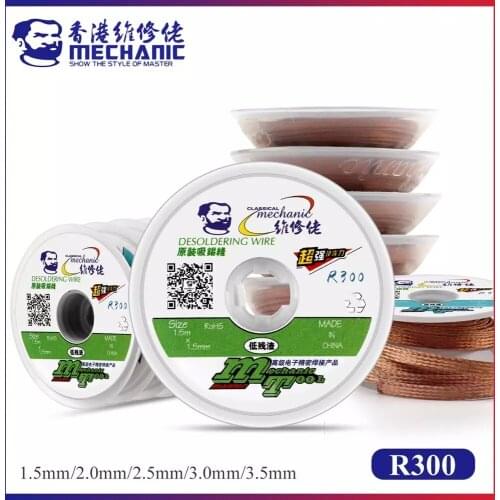 1.5M MECHANIC R300 1.5/2.0/2.5/3.0/3.5MM Suction Tin Desoldering Wick Solder Braid Wire For PCB Tin Remove Welding Tool