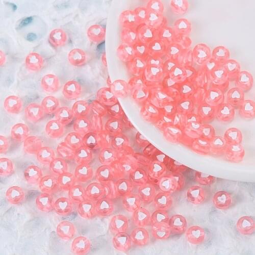 100pcs/lot Resin Round Flat Heart Beads Loose Spacer Beads For Jewelry Making DIY Bracelet Accessories For Women Girls