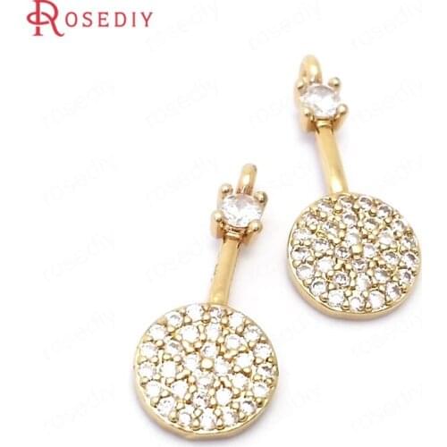 39099)6PCS 8x18MM 24K Gold Color Brass and Zircon Round Charms Pendants Jewelry Making Supplies Diy Findings Accessories
