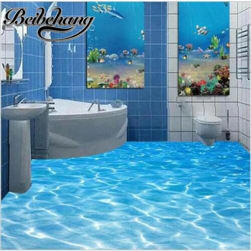 Beibehang Custom 3D floor mural bathroomSea water ripples wear non-slip waterproof thickened PVC self-adhesive 3d flooring