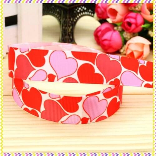 7/8'' Free shipping valentine heart printed grosgrain ribbon hairbow headwear party decoration diy wholesale OEM 22mm P4939