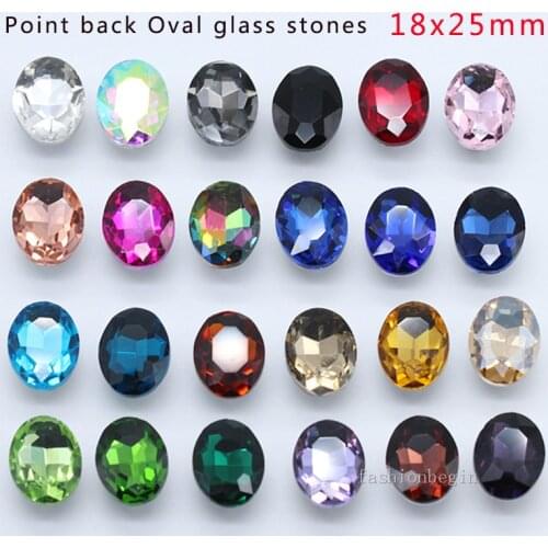 9p 18x25mm Oval color pointed foiled back Glass fancy stone faceted crystal rhinestone jewels Kids Toy shoes clothes craft DIY