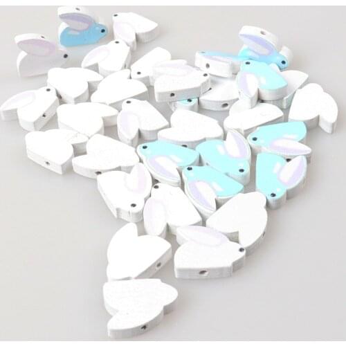 White and Blue Rabbit Pattern Wooden Spacer Beads For Jewelry making DIY 100pcs 20x16mm