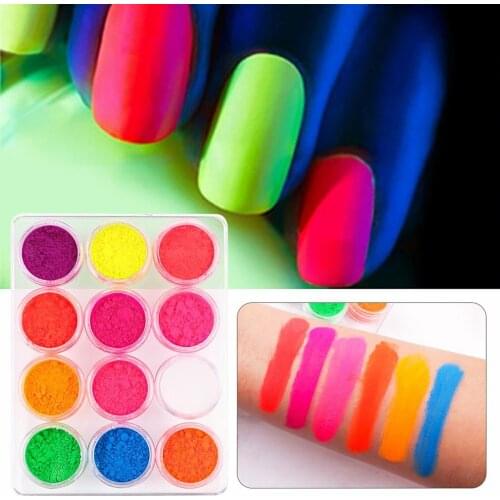 BEPTV45 12-color Nail Fluorescent Powder Light And Soft Set Bright Easy To Use Lasting Effect Fluorescent Powder