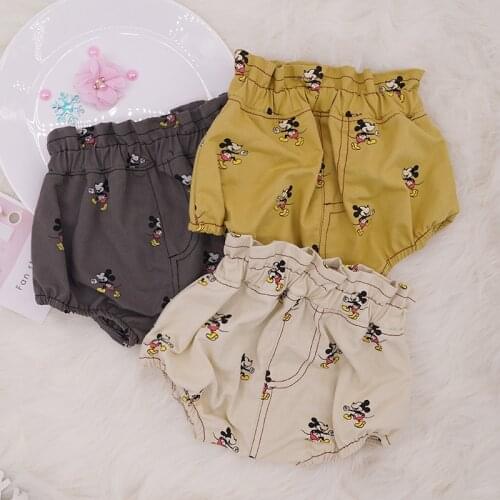 Disney Brand Design Baby Cartoon Clothing Summer Clothes Cute Mickey Mouse Print Shorts Roupas Romper Beige Short Pants Newborn