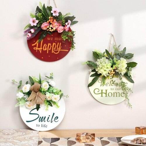 Front Door Wreath Wooden Hanging Sign with Flower Eucalyptus Wooden Hanger Outdoor Decorations for Home Farmhouse