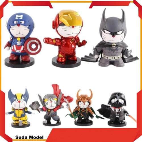 Doraemon Marvel Joint Series Loki Captain America Thor Iron Man Batman Action Figure Animation Q Version Figure Model Toys Gift