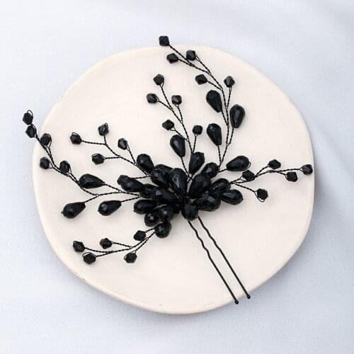 FORSEVEN U Shaped Crystal Hairpin Clips Hair Forks Sticks Headpieces Bride Noiva Black Wedding Dress Veil Hair Decor Jewelry