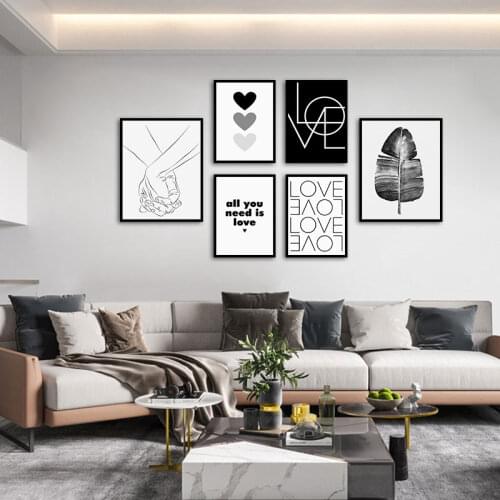 Modern Black White Love Canvas Art Painting Prints Wall Decorative Posters for Living Room Bedroom Nordic Home Decor Picture
