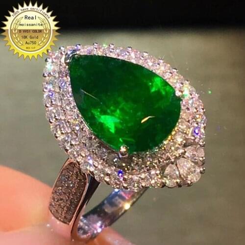 10K Gold ring Lab Created 5ct Emerald and Moissanite Diamond Ring With national certificate Em-0018