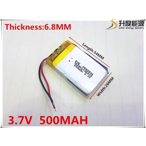 3.7V 500mAh 682634 Lithium Polymer Li-Po li ion Rechargeable Battery cells For Mp3 MP4 MP5 GPS mobile bluetooth