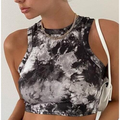 Tie Dyeing Print Tanks Camis 2021 New Sexy Women Sleeveless O-neck Tank Vest Crop Tops Clubwear Summer Bustiers Corsets