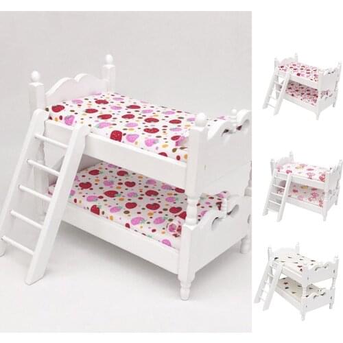 1:12 Mini Wood Colorful Printing Bed Doll House Furniture Children Simulation Doll House Educational Toys Gifts