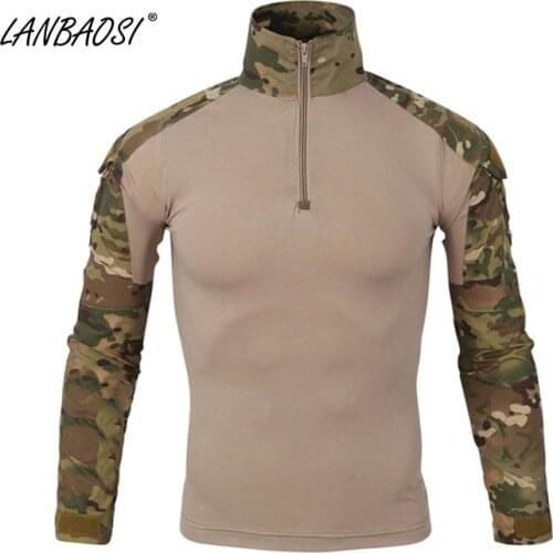LANBAOSI Outdoor Sports Mens Tactical Shirts Army Military Camo Battle Camouflage Soldier Fighter Hunting Coat Shooting Tops