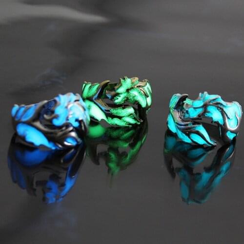 The New fashion jewelry Luminous dragon Rings punk glowing Rings men biker ring argolas