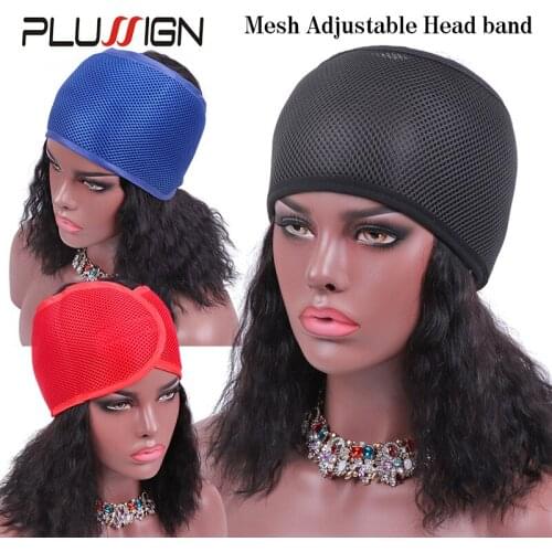 Plussign New Mesh Wrap Band For Hair Closure Adjustable Big Hole Breathabel Headband Wide Design Comfortable Non Slip Hair Band