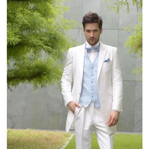 Brand New Groom Tuxedo White Groomsmen Peak Lapel Wedding/Dinner Suits Best Man Bridegroom (Jacket+Pants+Tie+Vest) B531