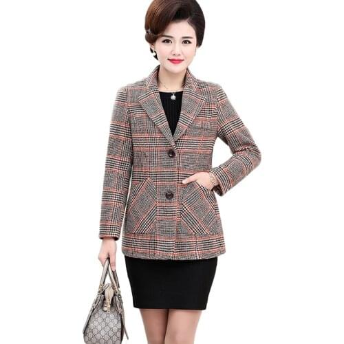 New Spring Blazer Middle-aged Women Plaid One-piece Suits Jacket Single-breasted Plus Size Casual Suits Womens Work Clothes 5XL