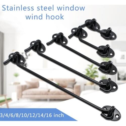 Black Stainless Steel Window Lock With Safety Switch Cabin Window Hook Door Eye Latch Silent Catch Holder with Screws