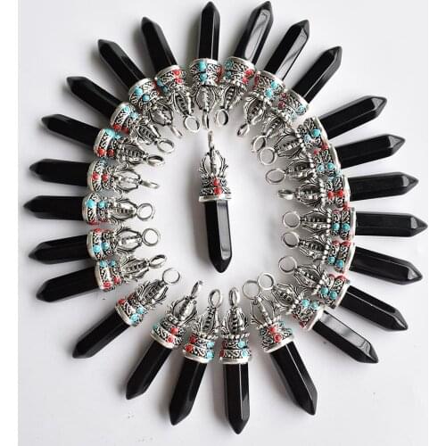 Wholesale 24pcs/lot fashion good quality natural black onyx pillar charms Pendants for jewelry accessories marking free shipping