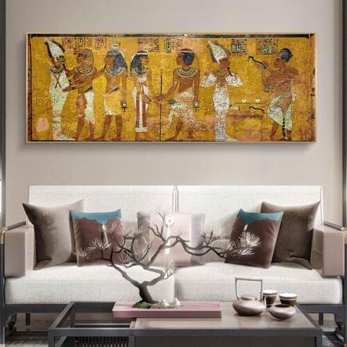 Printed Egyptian Mural Poster Vintage Large Size Canvas Painting Golden Wall Art Picture Living Room Home Decoration