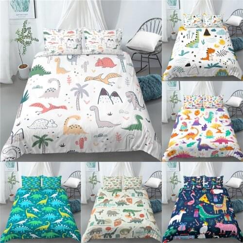 3D Dinosaur Bedding Set Print Home Living Cartoon 2/3Pcs Comfortable Bed Linens Pillowcase EU/US/AU Size Kids Duvet Cover