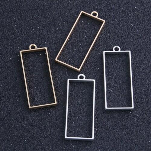 4pcs 20*49mm Two Color Polished Alloy Jewelry Accessories Rectangle Charm Hollow Glue Blank Pendant Tray Bezel