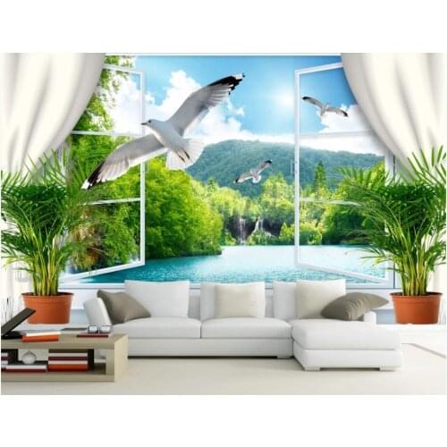 Custom photo wallpapers 3d murals wallpaper for walls 3D forest window scenery mural TV background wall papers home decor