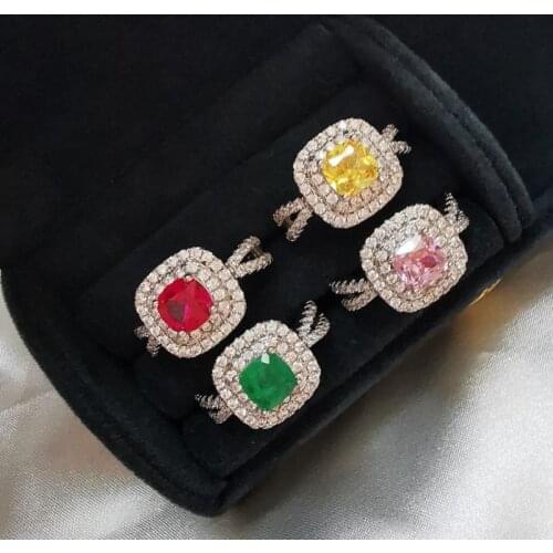 QTT Glittering Fashion 925 Sterling Silver Rings Square Cubic Zirconia Crystal Jewelry Wedding Accessories 2021 Trend