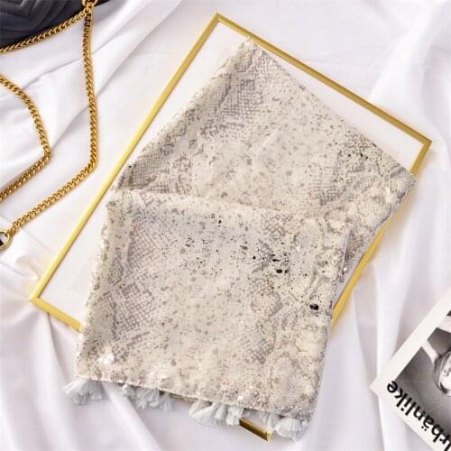 Animal Printed Girls Shining Python Summer Scarf Cape Shawl Women Rose Gold Foil Oil Snake Print Scarf with Tassels