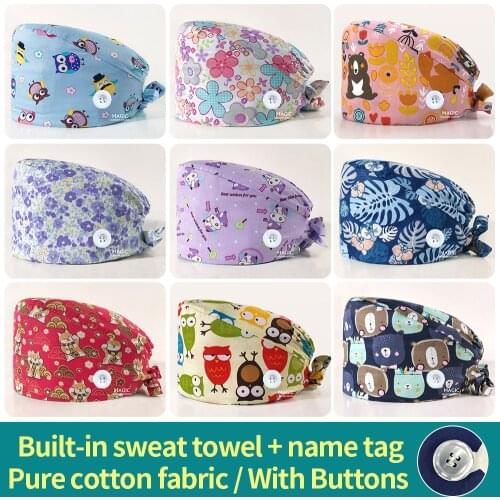 Students Practical Nurse Hats Health Work Scrub Hat Pet Clinic Cartoon Printed Scrubs Caps Unisex Scrubs Hats Surgery Work Caps