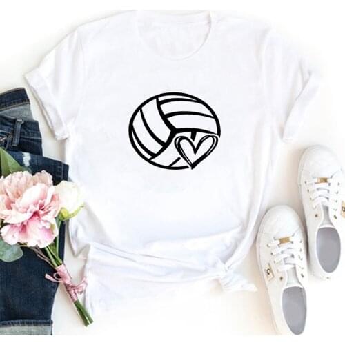 Volleyball Funny T Shirts Women Short Sleeve O-neck Tee Shirt Femme White Cotton Tshirt Women Top Loose Camiseta Mujer