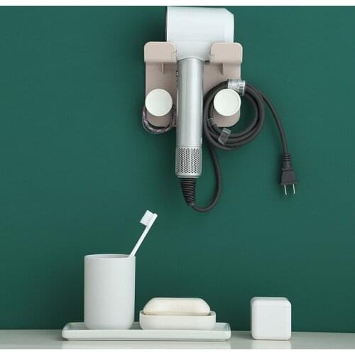 Yooap Bathroom Hair Dryer Stand Organizer Shelf Storage Hairdryer Rack Holder Door Hook Ring Plastic For Home Hotel Dormitory