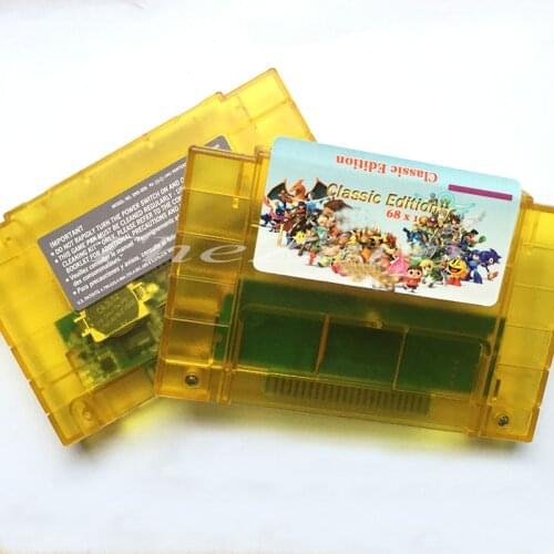 Super Save 68 in 1 for 16 bit NTSC Console Game Cartridge Classic Edition Yellow transparent shell