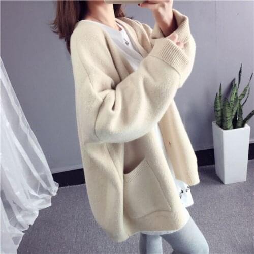 Sweater Womens Cardigan Coat Spring Autumn Clothing V-neck Straight Single-breasted Stitching Knitted Sweater Loose Lazy Z526