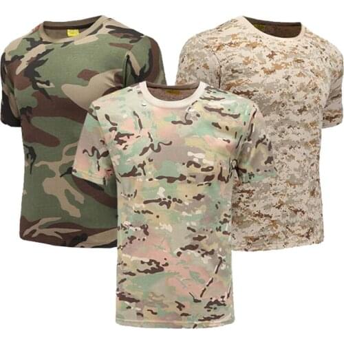 Tactical Combat Shirt Camouflage O-Neck Military Shirt Hunting Clothes Outdoor Hiking Camping Army Camo T shirt For Men