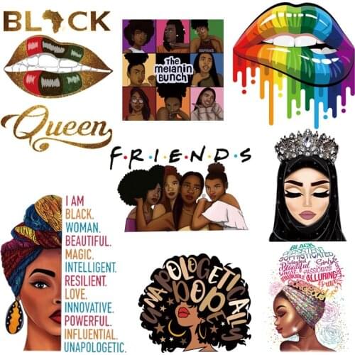 Beautiful African Lady Thermo Transfer Sticker On Clothes DIY Iron On Patches For Clothing Washable Women T-shirt Patch Applique