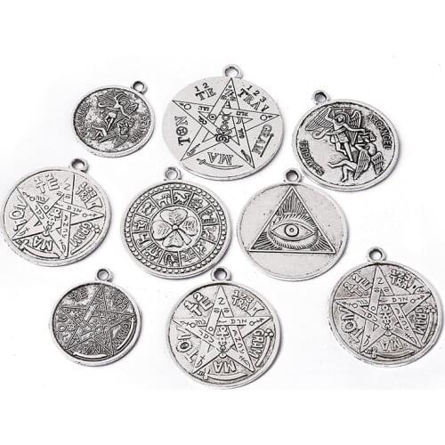5PCS Vintage Wicca SanMIGUEL ARCANGEL TETRAGRAMMATON Amulet Flower Four Leaf Clover Charms Pendants Jewelry Making Findings