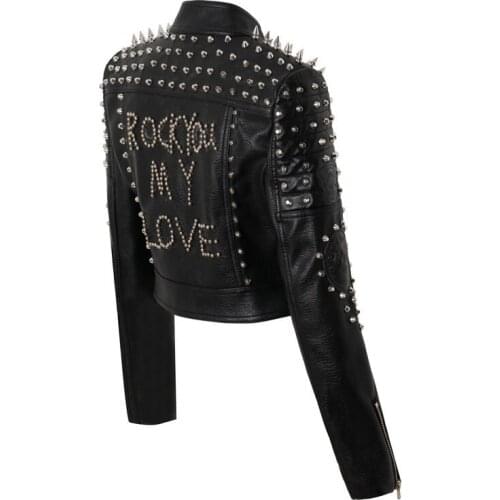 2021 Faux Leather Short Jacket Women Rivet Locomotive Cropped Jacket women coats Y649