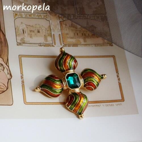 Morkopela Crystal Cross Brooch Pin Banquet Clothes Clip Pin Jewelry Women Men Enamel Brooches And Pins Gift