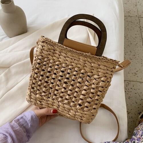 2021 Summer Women Straw Rattan Crossbody Bag with Short Handle Hand-woven Shoulder Purses and Handbags Seaside Vacation