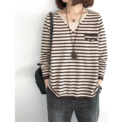 False 2 Pieces Knitted Women Sweater Pullovers Spring New Loose V-Neck Pocket Striped Casual All Match Female Pulls Tops