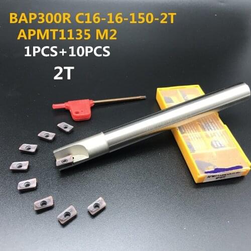 10PCS APMT1135 M2+1PCS 16mm milling cutter 300R C16-16-150-2T hard CNC milling cutter milling tool carbide insert lathe cutter